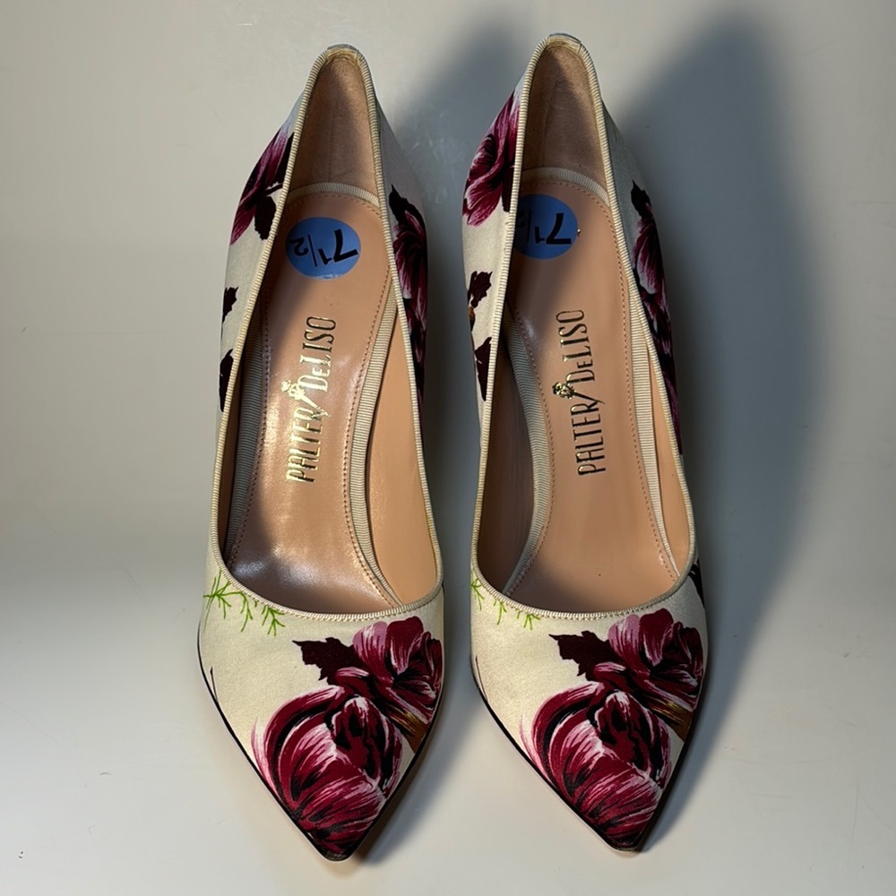 Palter DeLiso Floral Cream and Purple Heels with Elegant Design